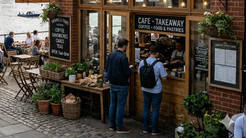 Cafe interior with natural light and customer seating