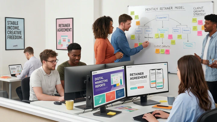 Modern agency workspace representing a creative services business